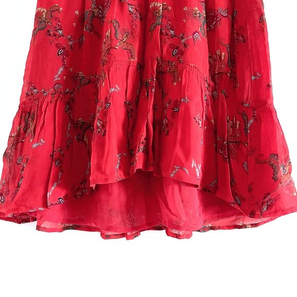 IRO Red Lilie Floral Print Asymmetric Mini Skirt Size 4 - Picture 7 of 11